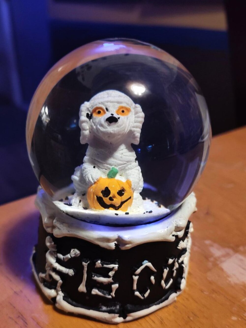 mummy wrapped puppy Halloween small snow globe. SHIPS FREE